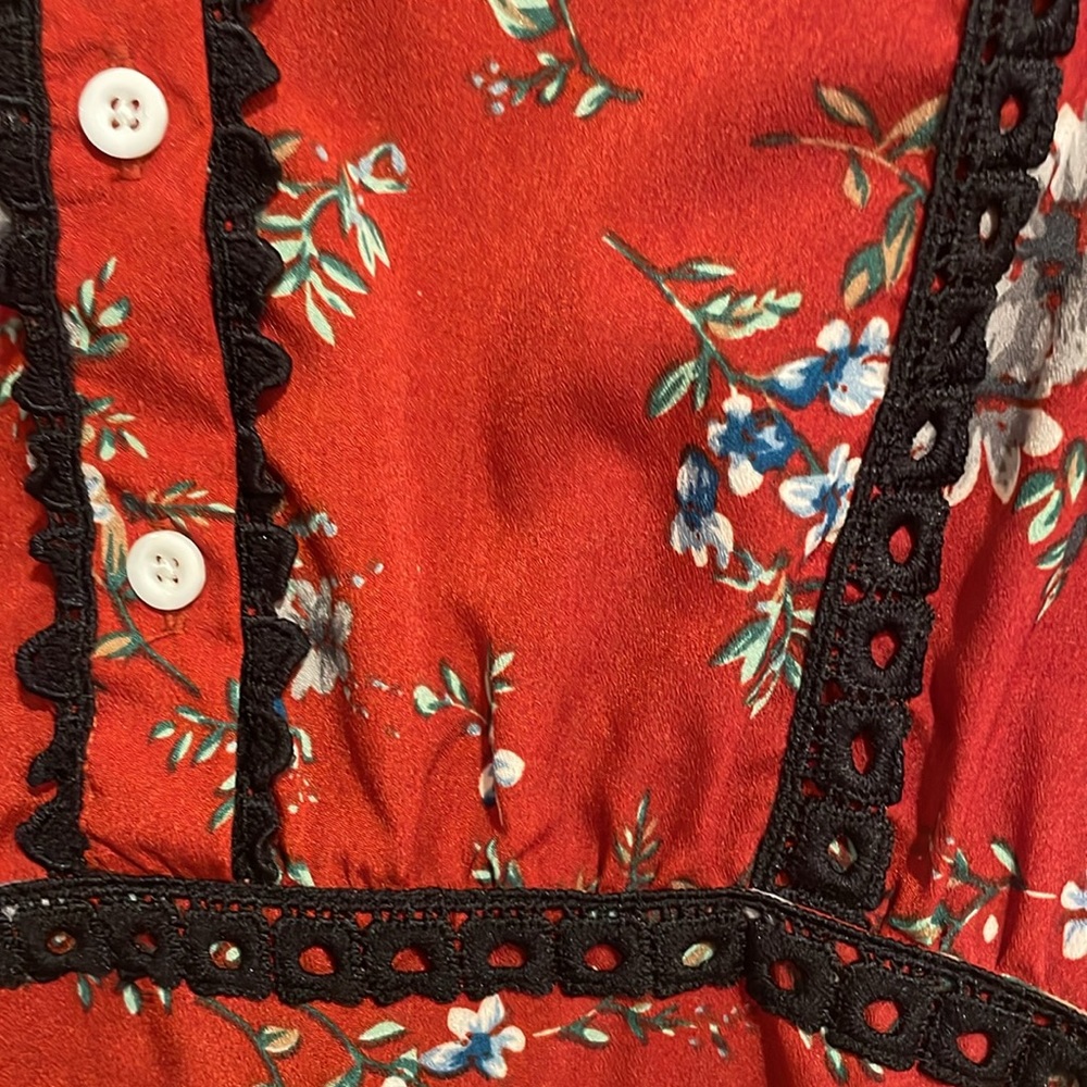 LOVE+HARMONY Burgundy Boho Peasant Floral Midi Dress, Size Small - Picture 3 of 10